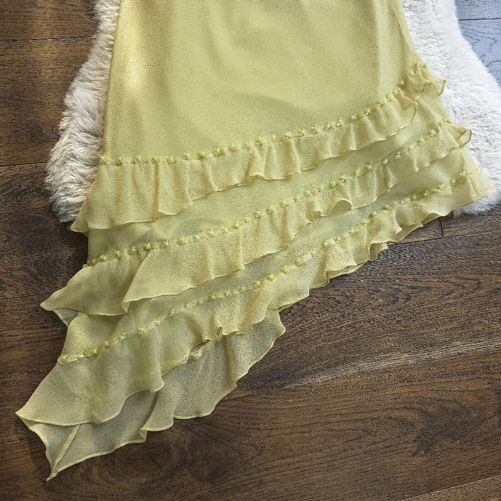 Cache Yellow Floral Appliqué Asymmetrical Midi Dress - Picture 6 of 10